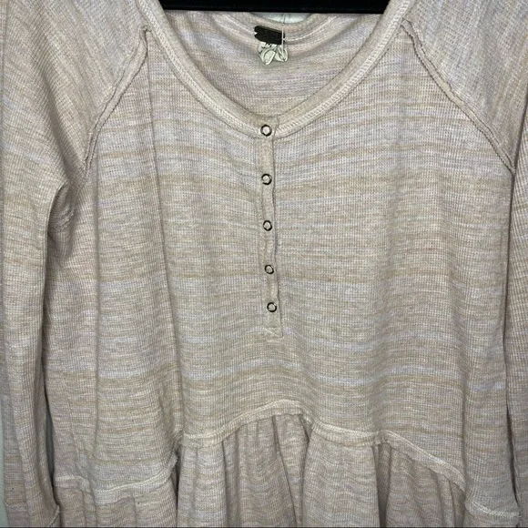 We the Free Free People Pink Coastline Peplum Long Sleeve Ruffle Hem Sweater Med - Picture 5 of 11